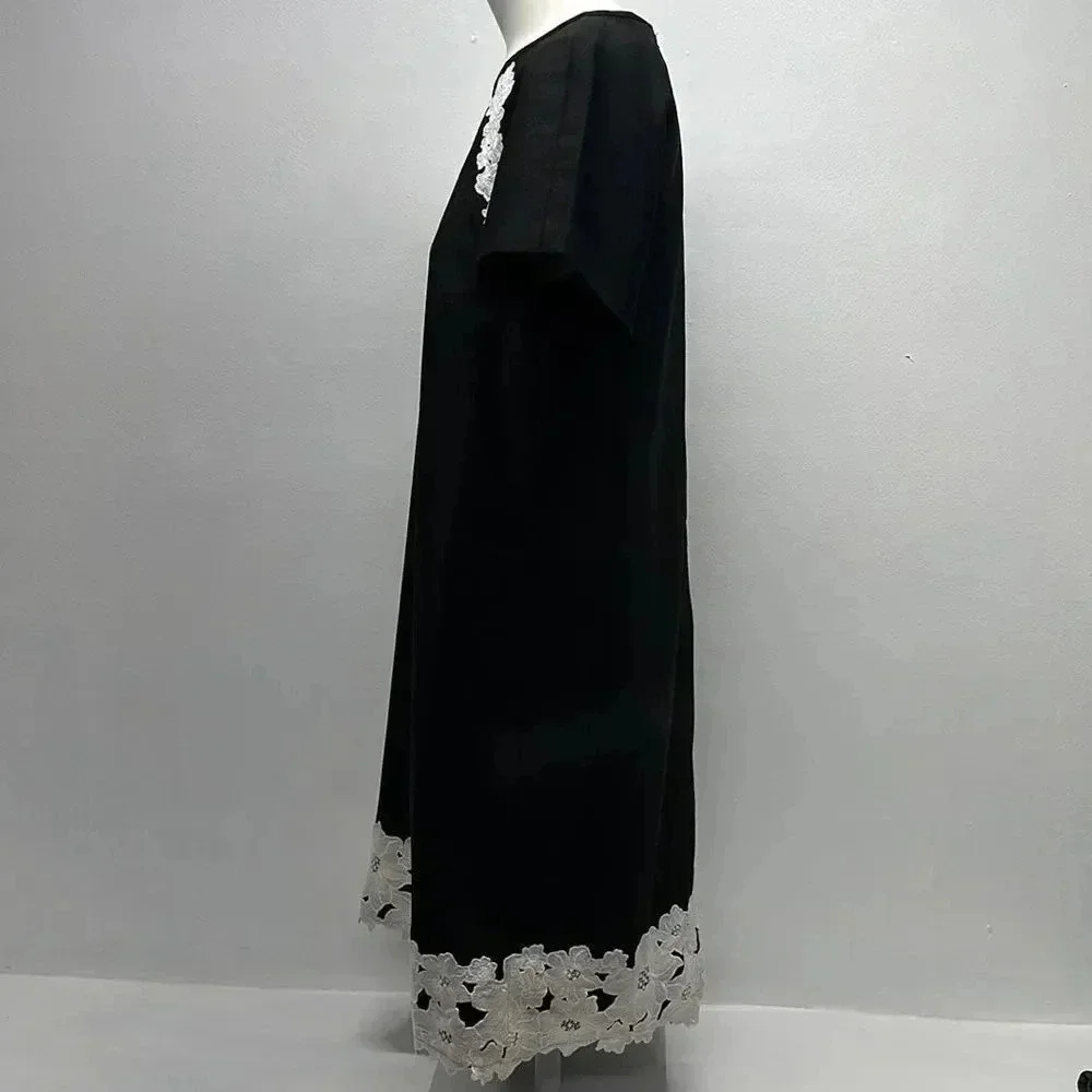 Kate Spade Dress Floral Lace Trim Crepe Short Sleeve Mini Black White Size 4